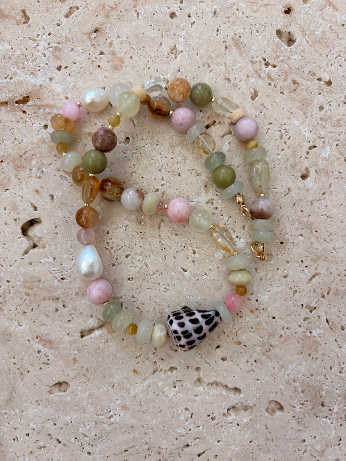 Flowers Hebrew Cone Shell Necklace
