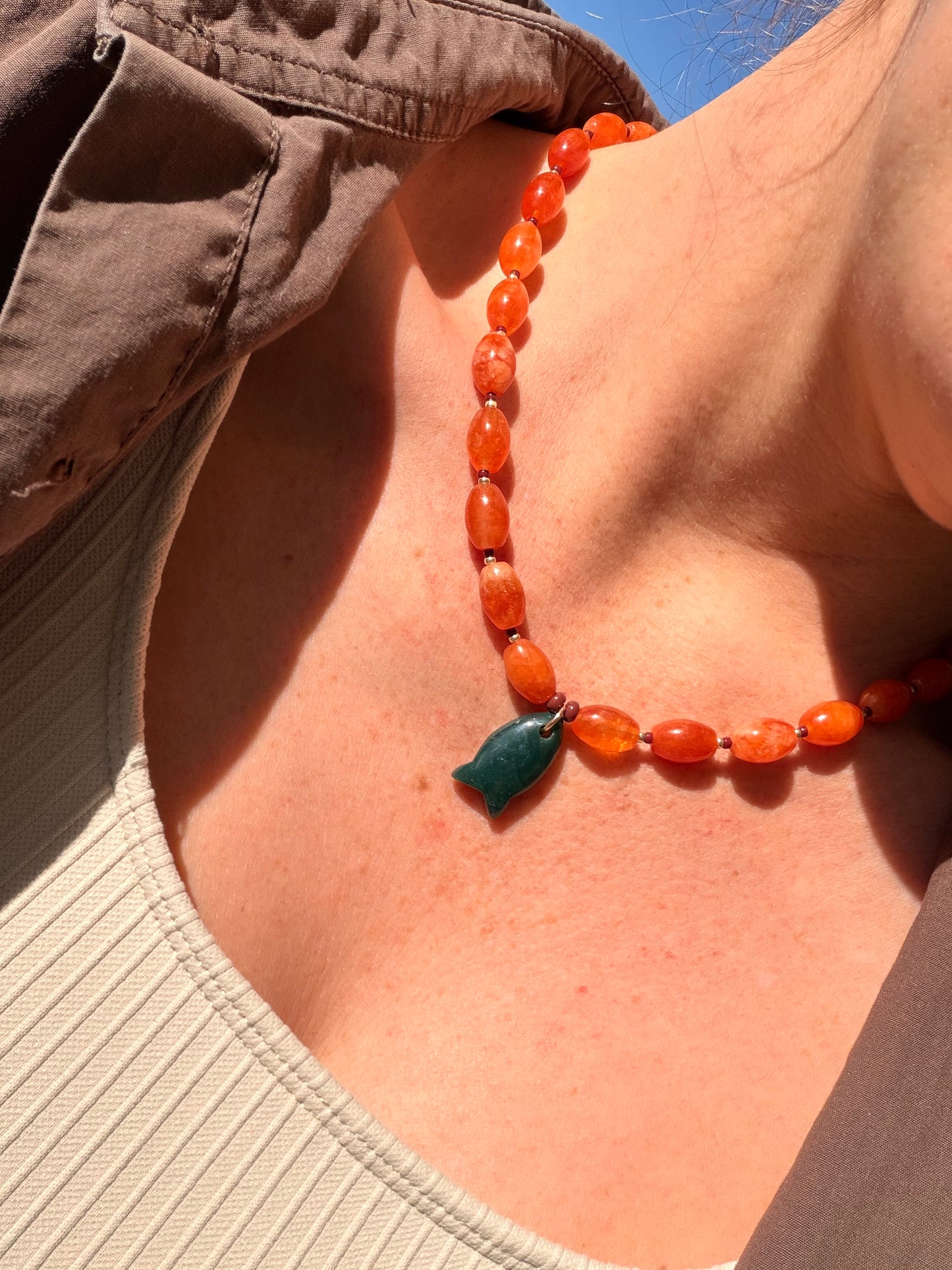 Orange Tin Fish Necklace