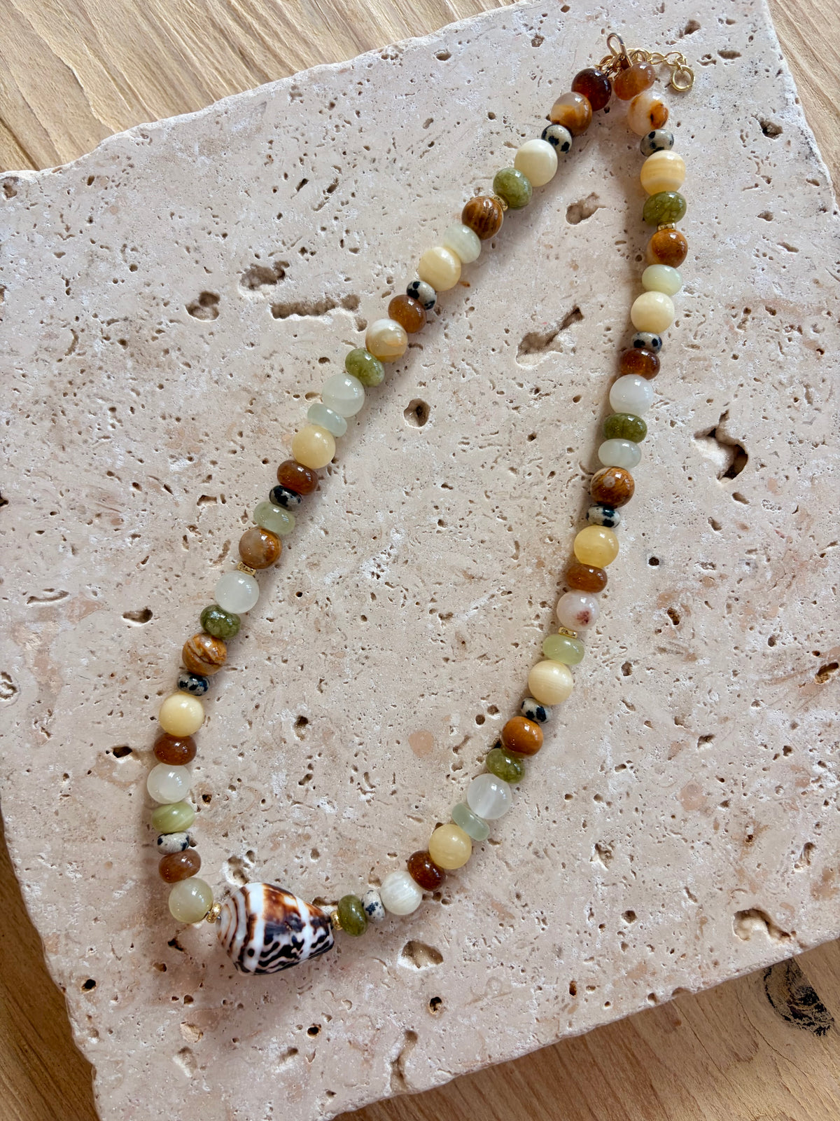 Amber Moss Hebrew Cone Shell Necklace