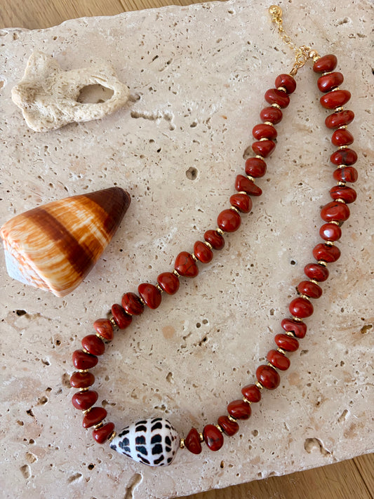 Red Hebrew Cone Shell Necklace