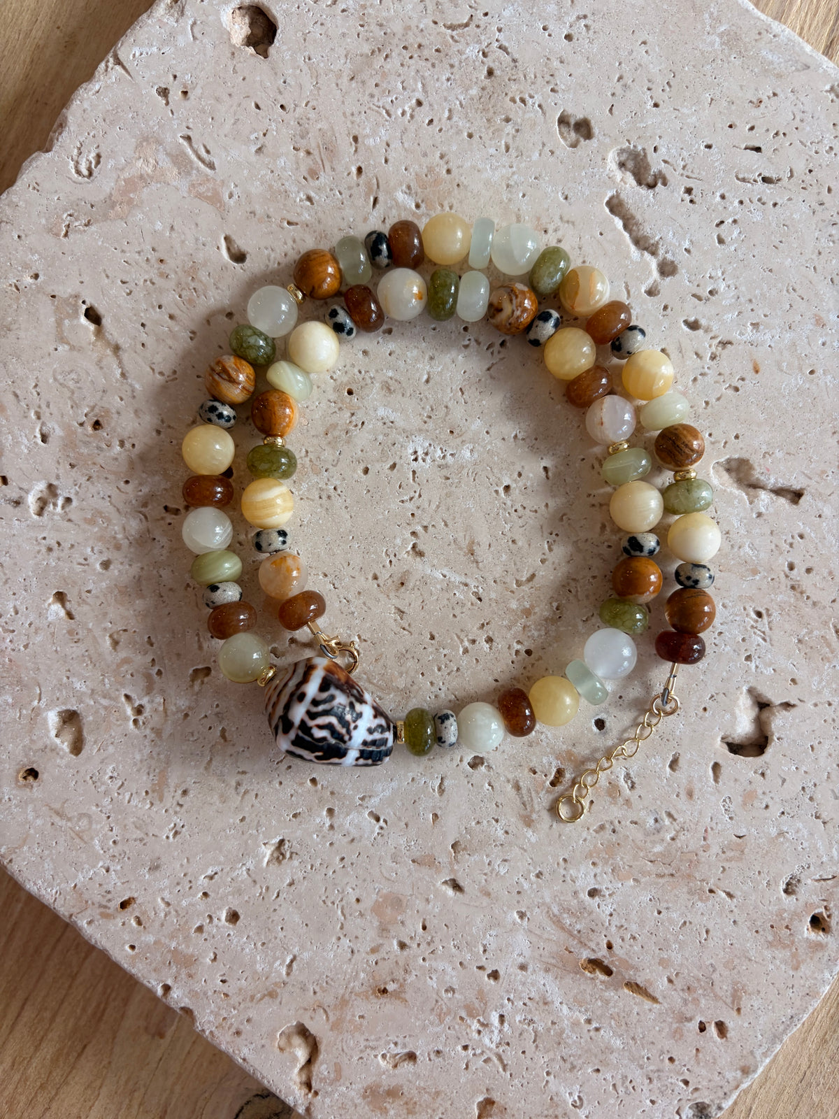 Amber Moss Hebrew Cone Shell Necklace