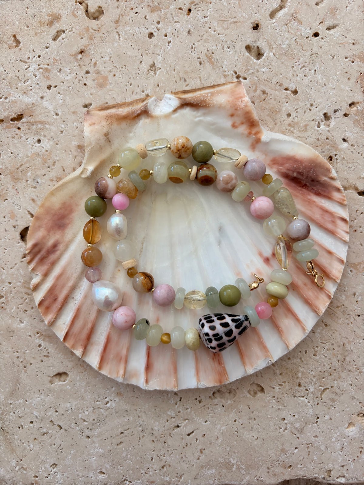 Flowers Hebrew Cone Shell Necklace