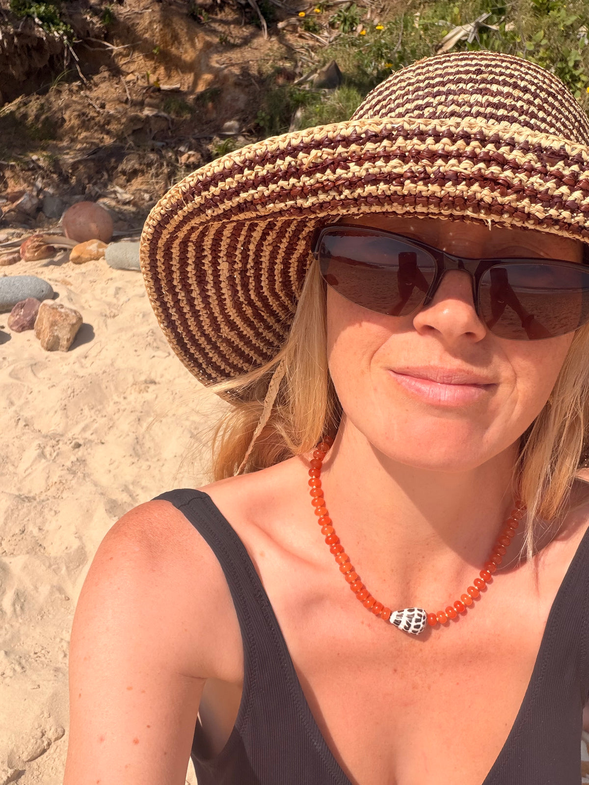 Coral Hebrew Cone Shell Necklace