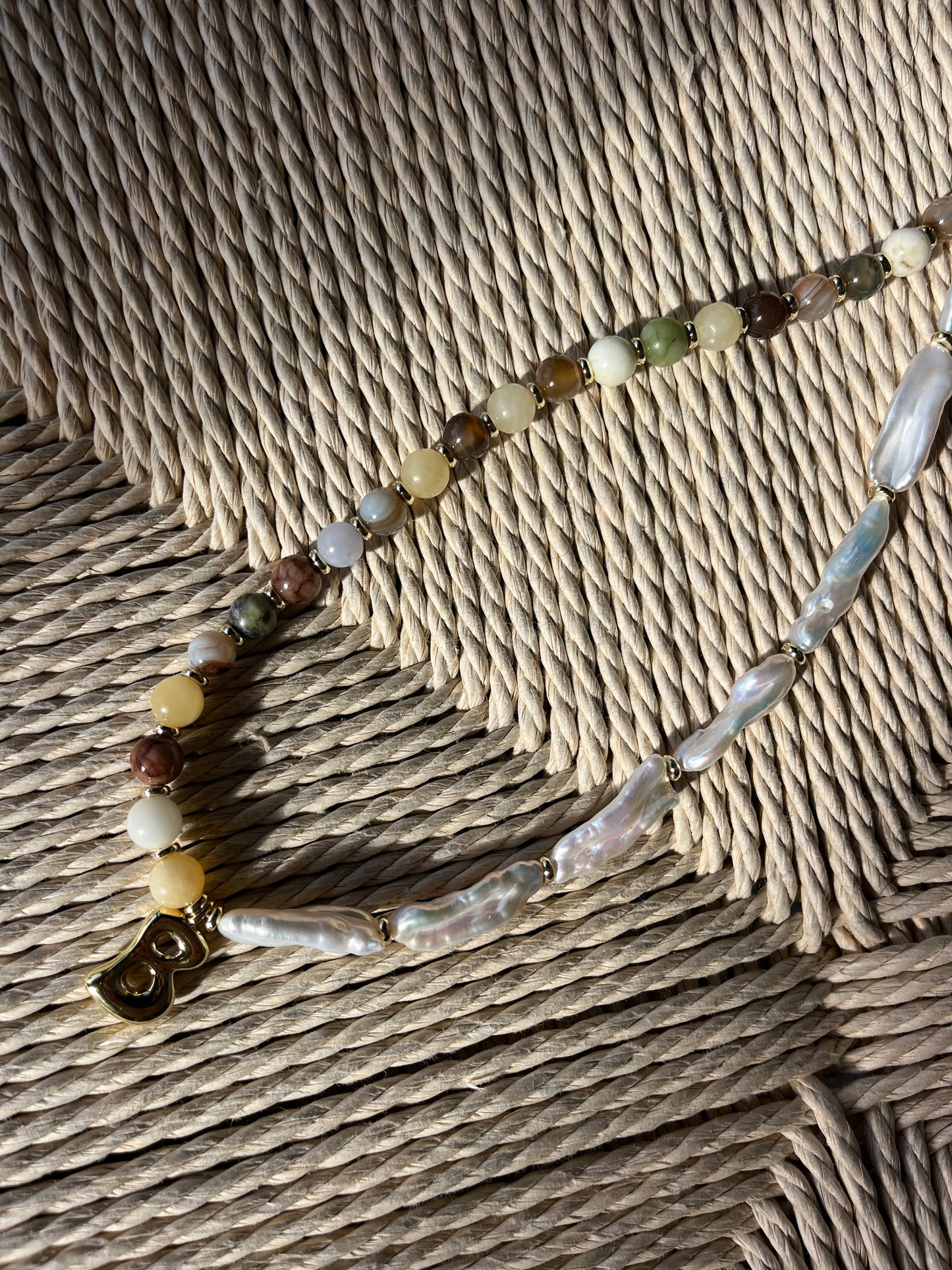 Coloured Sands Biwa Pearl Initial Necklace