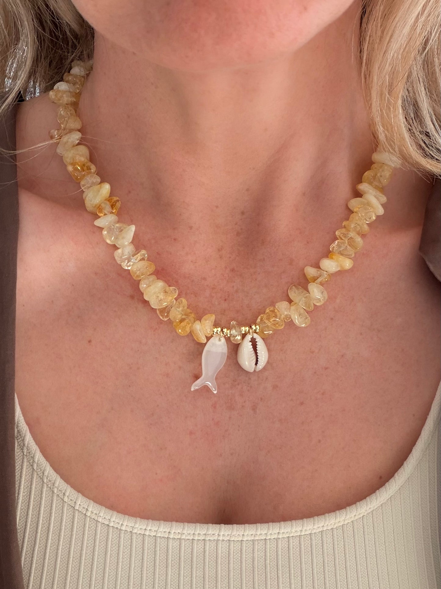 Citrine Tin Fish Necklace