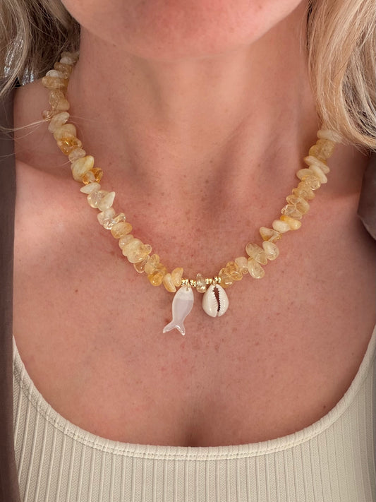 PREORDER Citrine Tin Fish Necklace