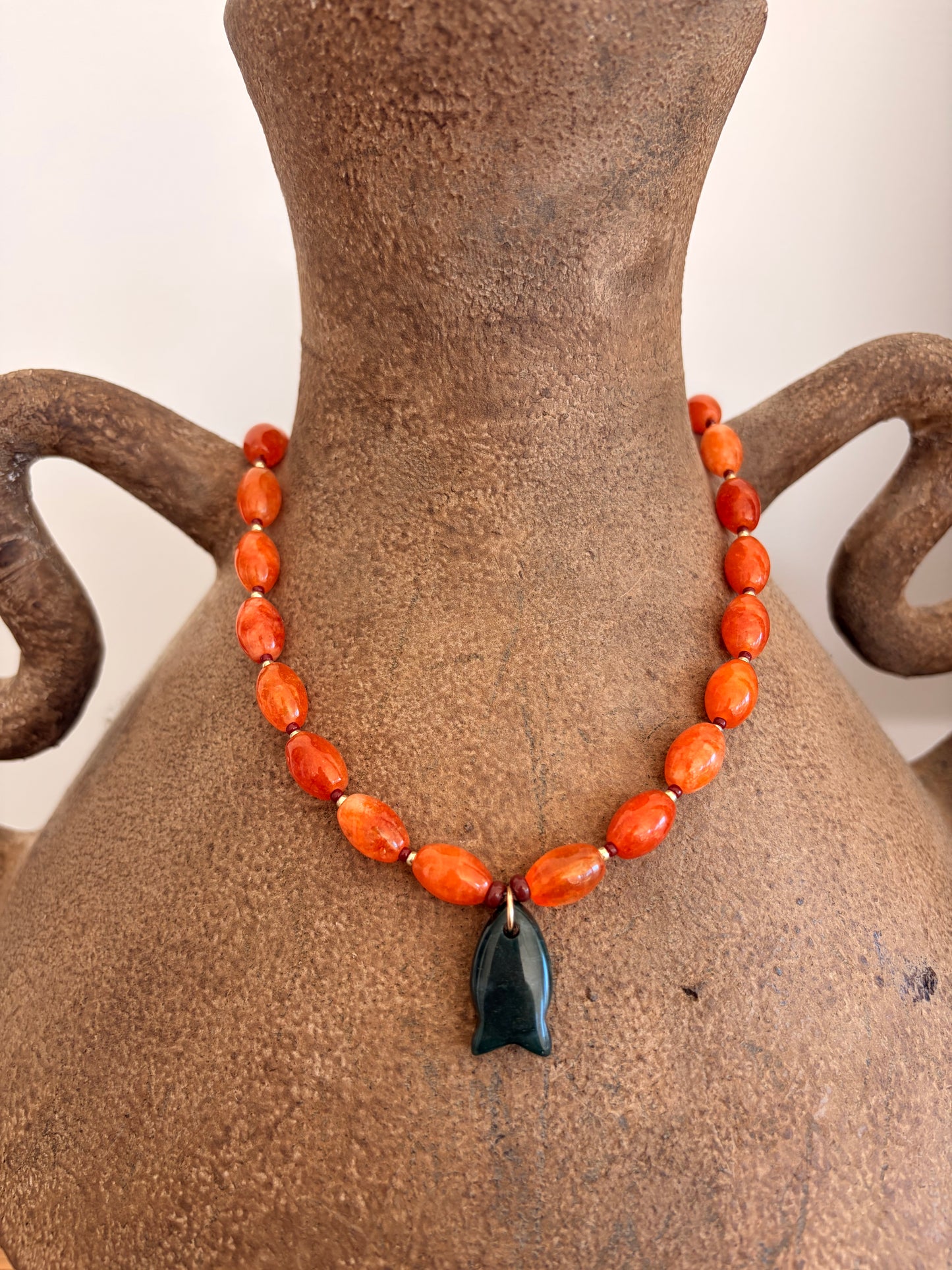 Orange Tin Fish Necklace